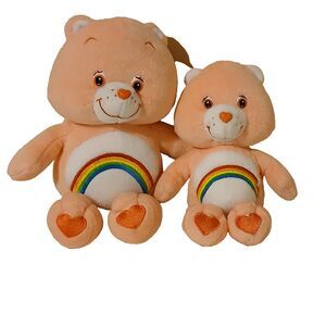 Care Bears Set of 2 Cheer Bears Pink Stuffed Plush Animal Toy Dolls 10" and 8"